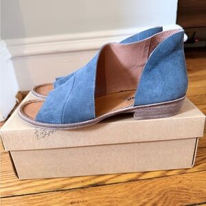 Free People Blue Suede Open-Toe Slide Sandals
